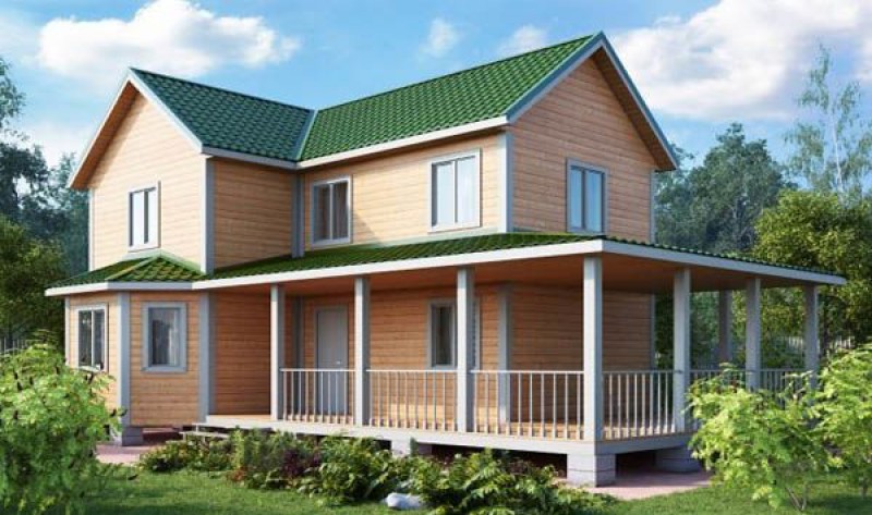 Дом из бруса с большой верандой КА-117