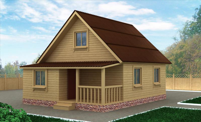 Коттедж из бруса с верандой ДД-25