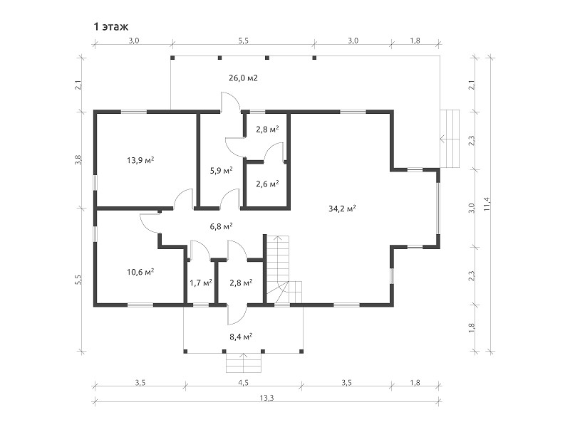 Дом из бруса с открытой верандой КА-133
