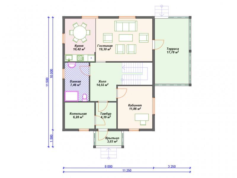 Двухэтажный загородный из бруса БД-06