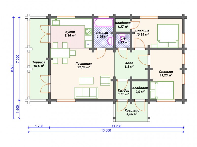 Дом из бруса с крыльцом БД-10