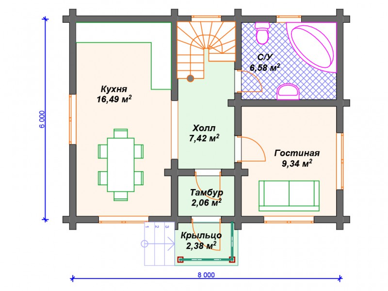 Дом из бруса с крыльцом БД-07
