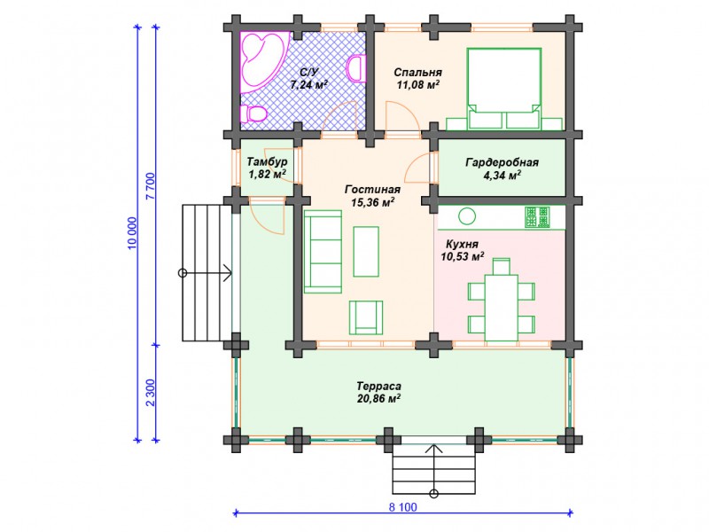 Дом из бруса с фундаментом БД-14