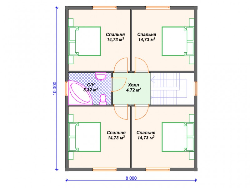 Двухэтажный загородный из бруса БД-06
