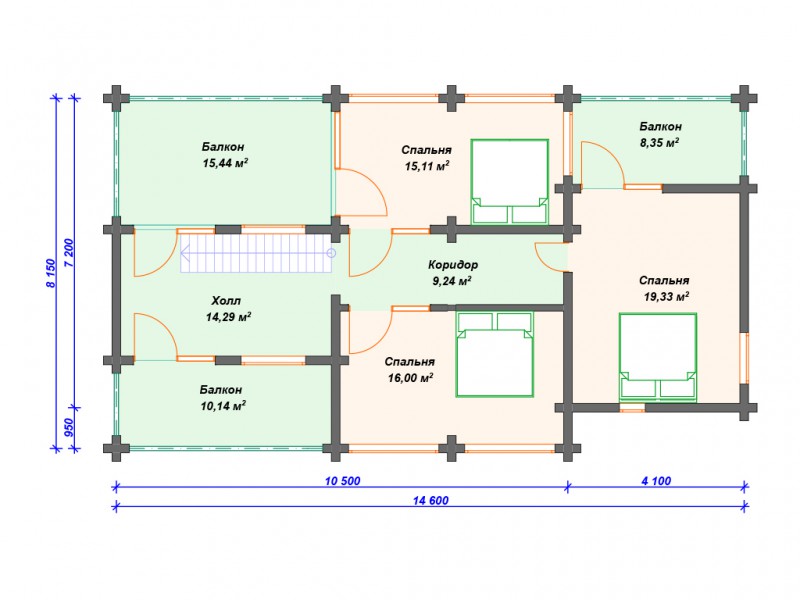 Двухэтажный дом из бруса БД-03