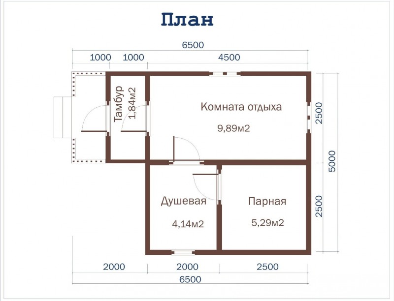 Баня из бруса ББ-11 6,5 на 5 метров