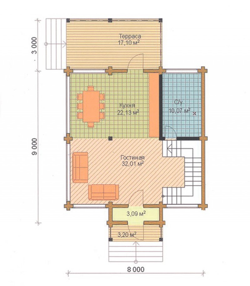 Дом с крыльцом из бруса ФАБ-107