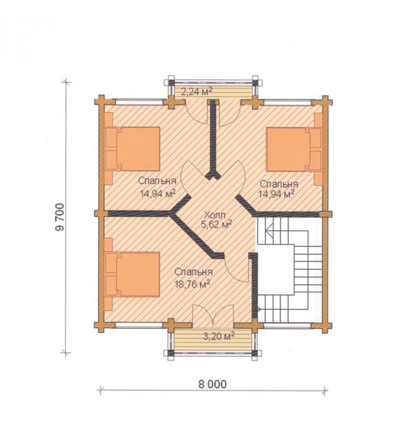 Дом с крыльцом из бруса ФАБ-107