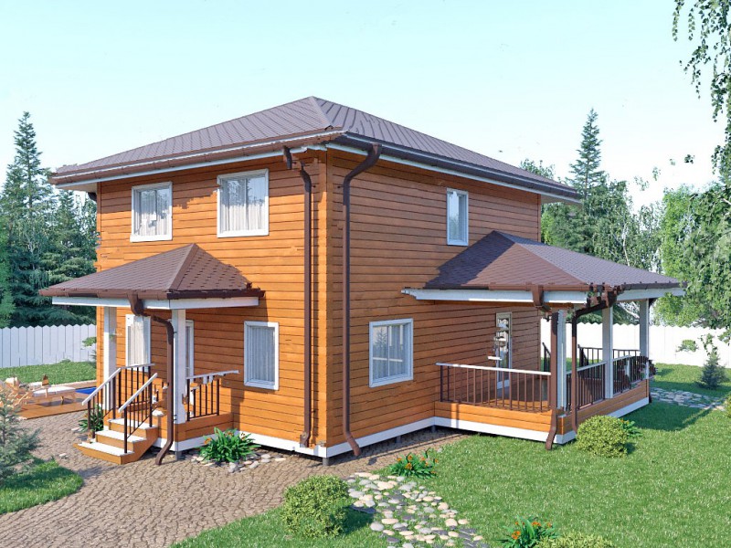 Двухэтажный загородный из бруса БД-06
