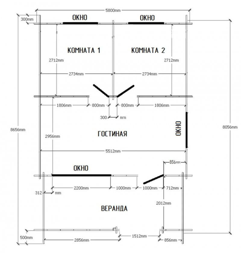Летний дом из бруса СД-17 8×5.8м