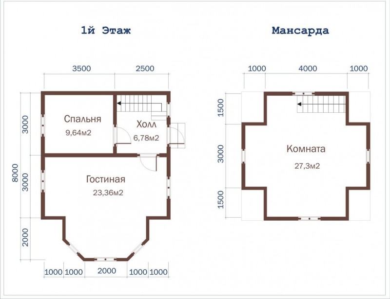 Яркий деревянный домик из бруса ДД-21