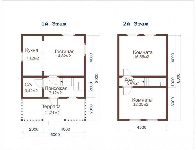 Двухэтажный дом из бруса ДД-27
