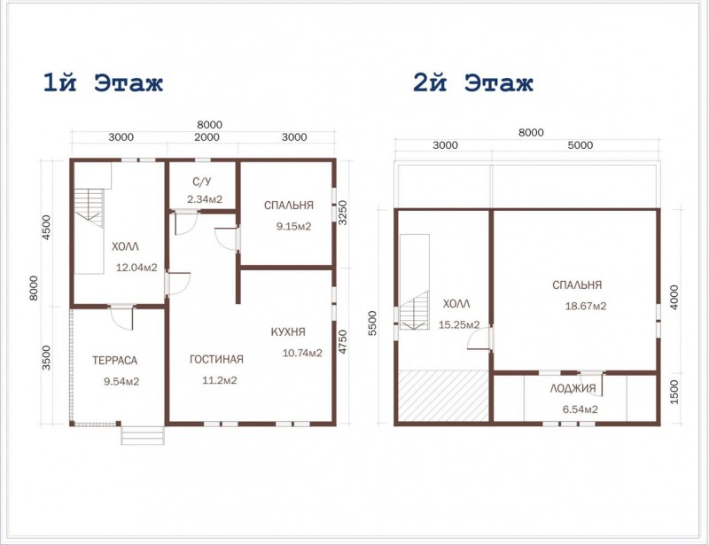 Двухэтажный коттедж из бруса ДД-37