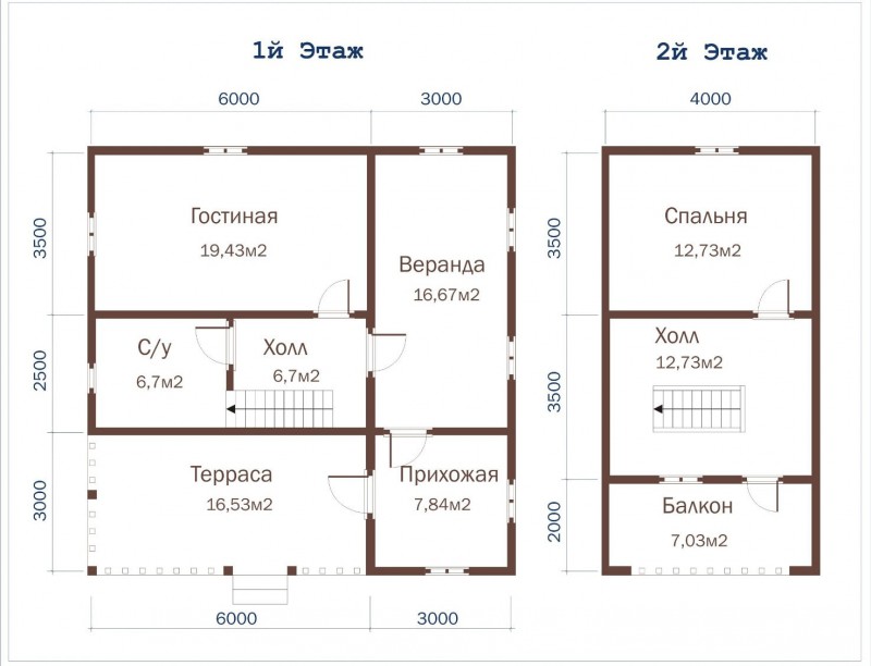 Дачный дом из дерева с террасой ДД-40