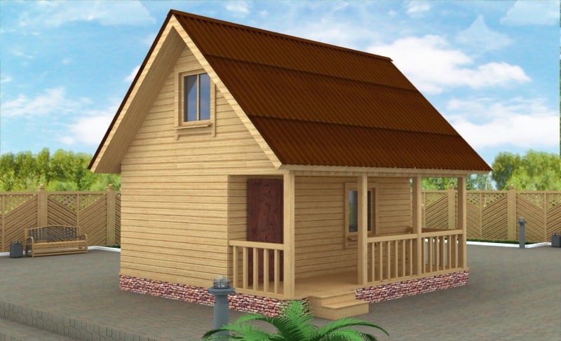 Дом из бруса для дачи с верандой ДД-06